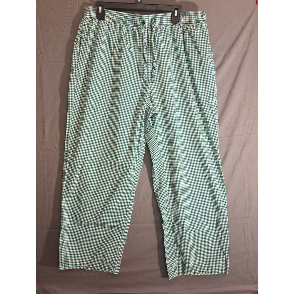 L.L. Bean Gingham Print Pants Women's Size Large White Green Blue Spring Comfy